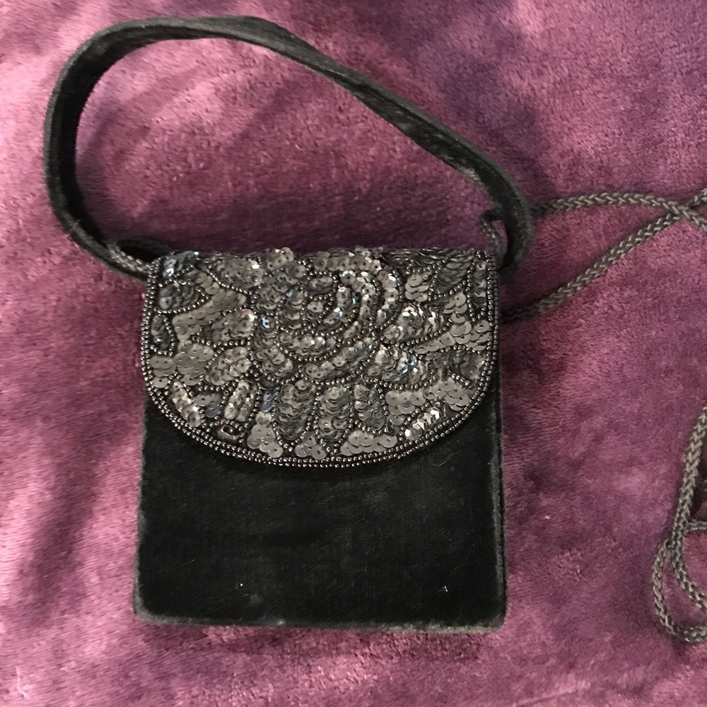 Black velvet evening cross body purse